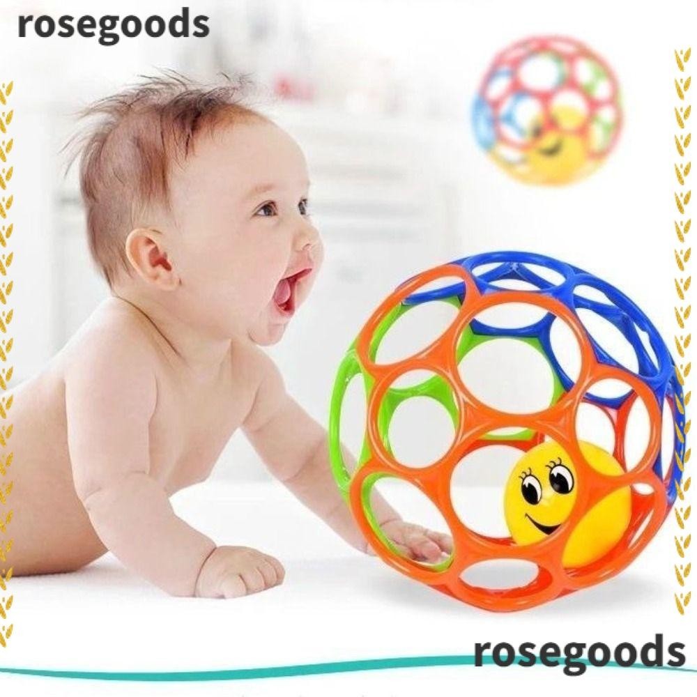 Rosegoods1 Bright Starts Oball, Children 's Grip Training BPA-Free Strength Training Ball, Age ทารกแรกเกิดและ Up Hole Easy-Grasp Rattle Soft Rubber Ball ทารก