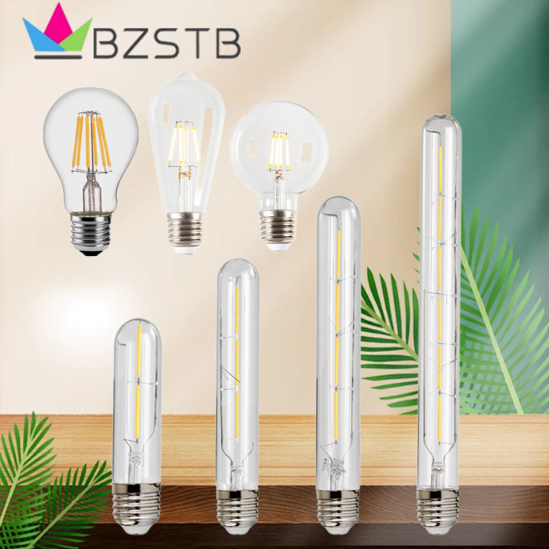 Bzstb โคมไฟ LED Filament, 220V, หลอดไฟ Edison, หลอดไฟทังสเตนวินเทจ, หลอดไฟ E27, โคมไฟตกแต่ง แสงอเมริกันประหยัดพลังงาน, 4W, แสงอุ่น