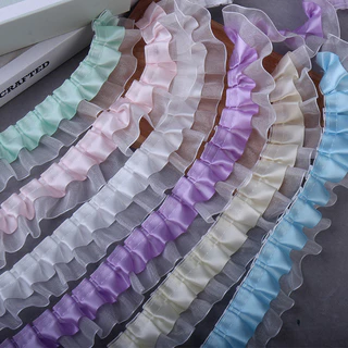มาการอง สีเส้นด้ายคู่จีบลูกไม้สนับสนุนพัดลมอุปกรณ์เสริม ทําเอง ตุ๊กตาเสื้อผ้า โลลิต้า กระโปรงผู้ถือบัตรลูกไม้ทําด้วยมือวัสดุ