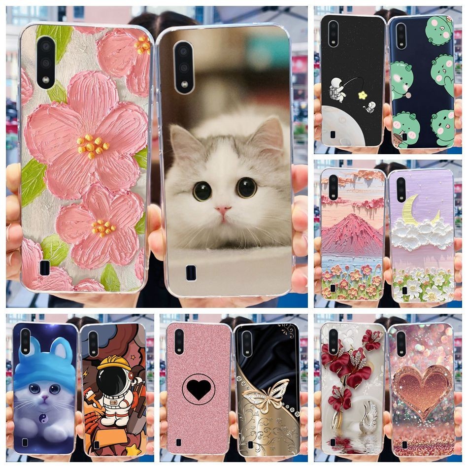 สําหรับ Samsung Galaxy A01 M01 Core A01Core M01Core SM-A013F SM-A015F น ่ ารักดอกไม ้ แมวทาสีซิลิโคน