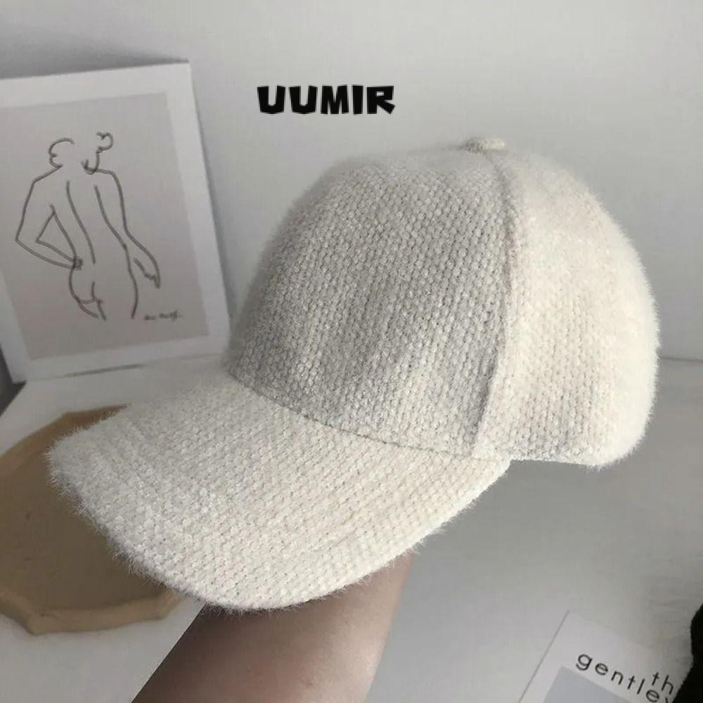 UUMIR หมวกเบสบอล ผ้ากํามะหยี่ขนนิ่ม ปรับขนาดได้ แต่งขนกระต่ายเทียม สีขาว สีดํา แฟชั่นฤดูใบไม้ร่วง ฤดูหนาว