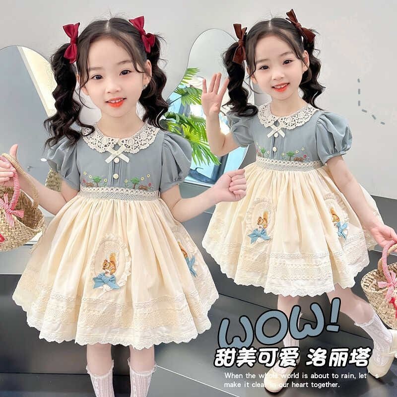 Yueyejia YY Tik Tok สาวขายดี Lolita สไตล์เจ้าหญิง 2024 สไตล์ใหม่เด็กฤดูร้อน Sweet Bow Dress เด็กผู้หญิงกระโปรงเด็กขายพิเศษ