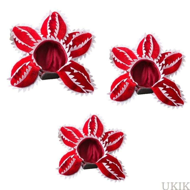 Ukik หมวกสัตว์เลี้ยงเครื่องแต่งกาย Demogorgon หมวก Props Headwear นุ่มลูกแมวหมวกน่ากลัวดอกไม้