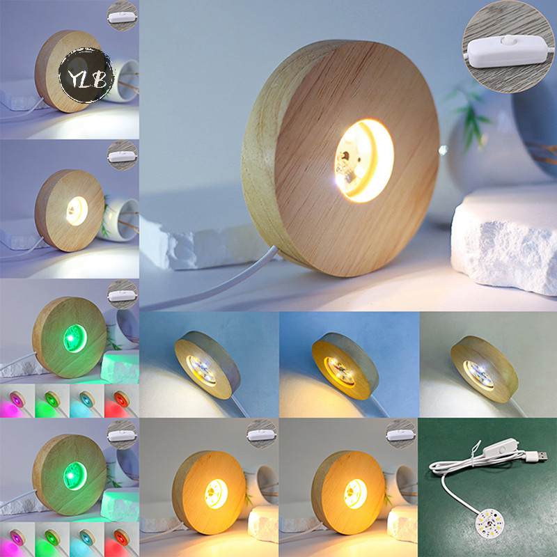 Ylb> 10 ซม.ฐานไม้ชาร์จไฟ LED Rotag ขาตั้งจอแสดงผลผู้ถือโคมไฟฐาน Art พร้อม Power adapter ใหม่