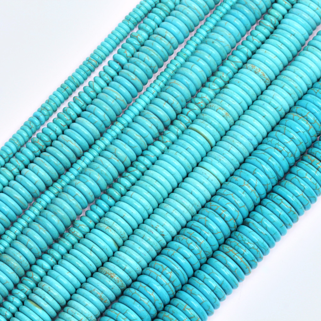 50/30/15/10/5pcs 6/8/12/14/16mm Turquoisesลูกปัดสีเขียวแบนรอบรูปร ่ างหินธรรมชาติ Spacer ลูกปัดสําหรับเครื ่ องประดับทํา DIY อุปกรณ ์ เสริม