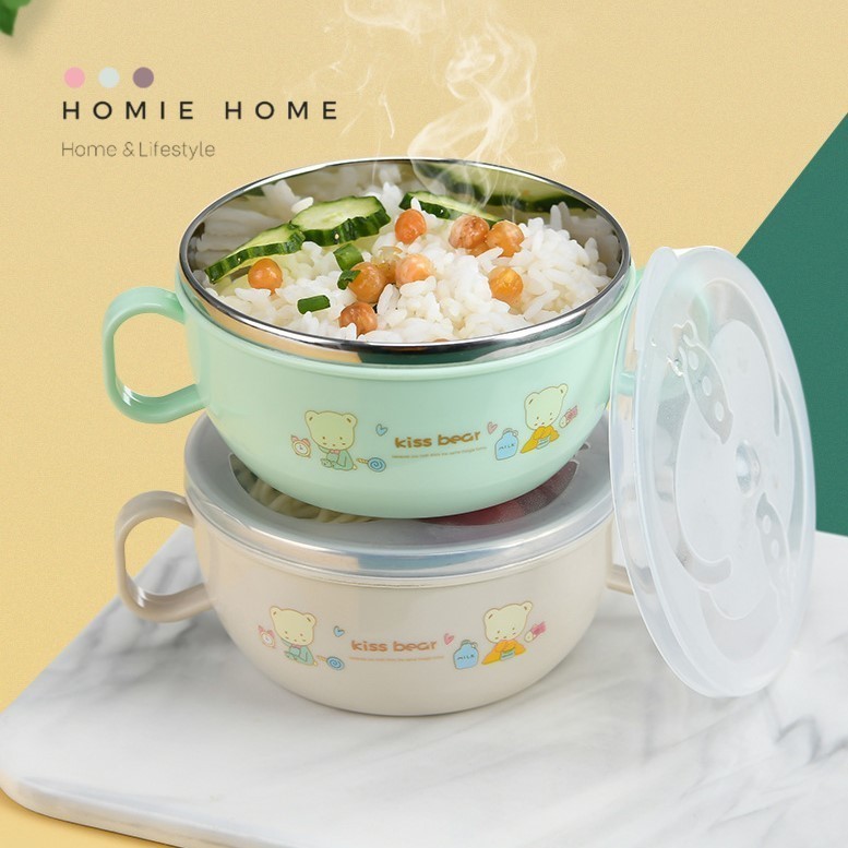 HH-1107 ชามใส่อาหารสแตนเลส มีฝาปิด มีหูจับ เก็บความเย็น เก็บความร้อน ถ้วยใส่อาหาร