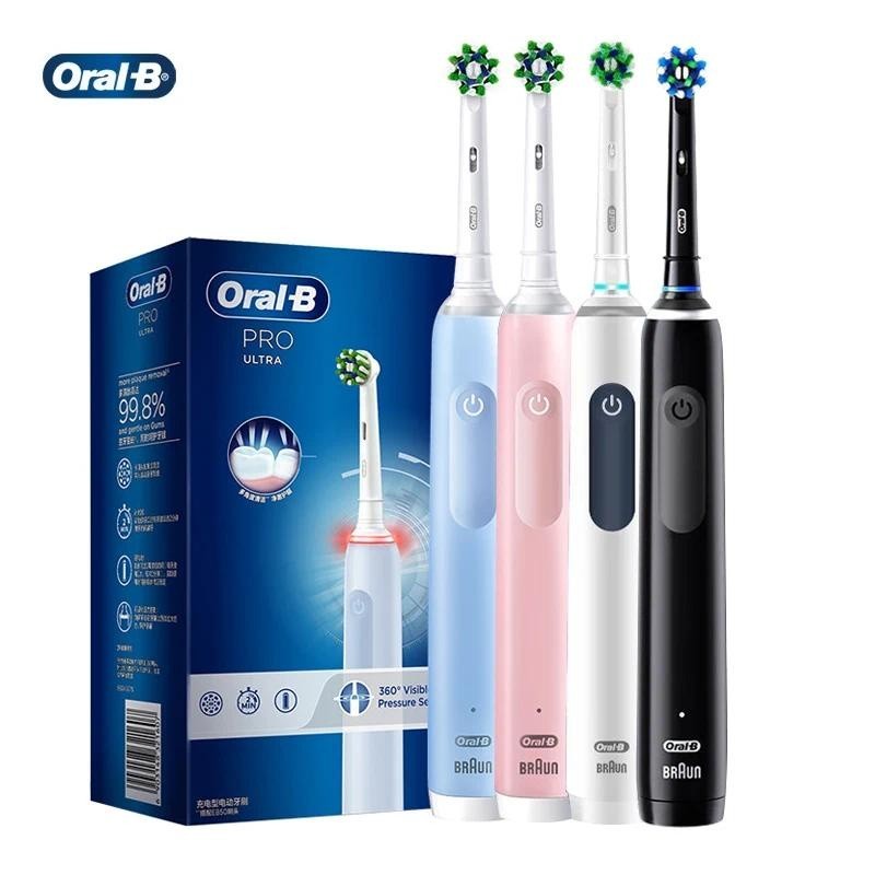 แปรงสีฟันไฟฟ้า Oral B Ultra Pro4 ชาร์จแปรงอัจฉริยะสําหรับผู้ใหญ่พร้อมโหมดแปรงฟัน 4 โหมด 3 หัวแปรง