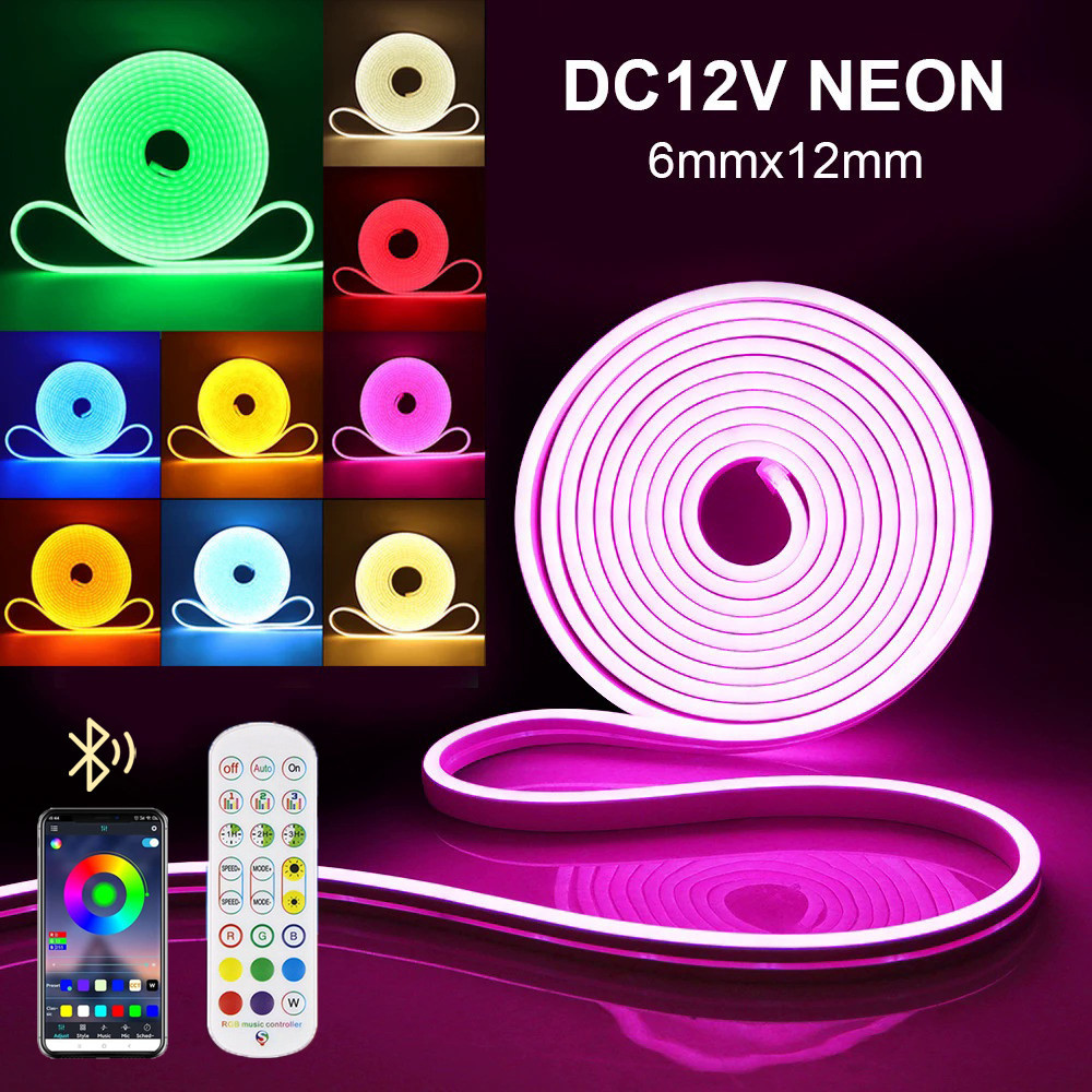 Qimedo 5M/10M แถบนีออน ไฟแถบนีออน LED ดัดงอได้ สีสวยกันน้ำแรงดัน 12V ไฟเส้น Neon Strip