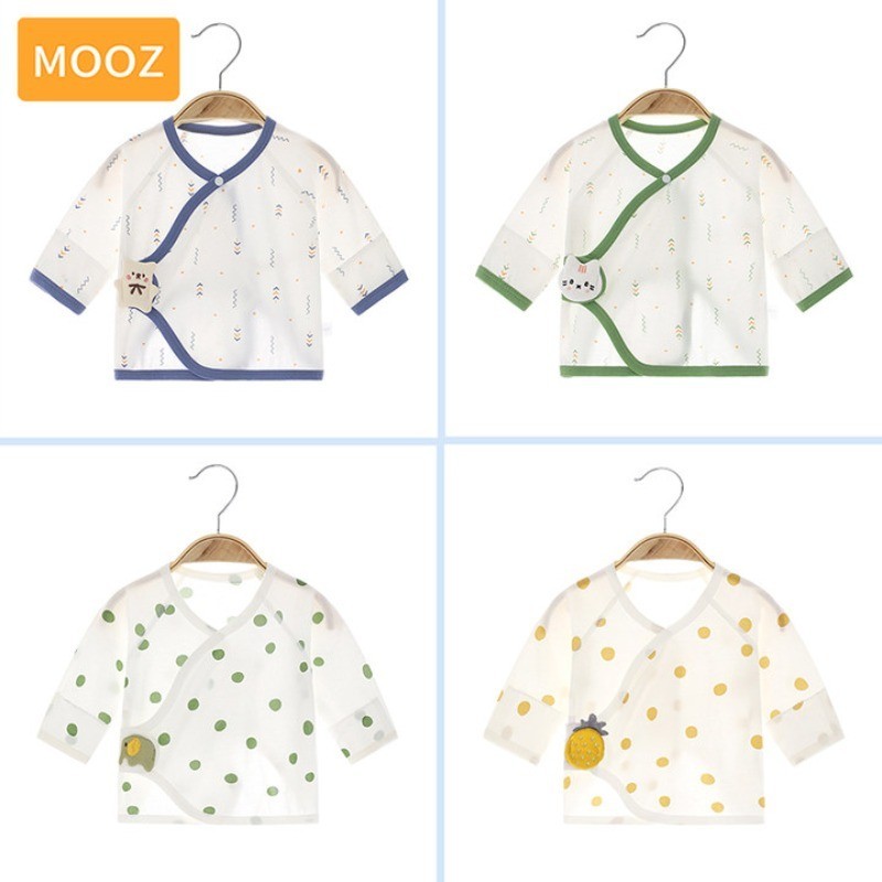 MOOZ เสื้อผ้าเด็กครึ่งหลังเสื้อผ้าเด็กแรกเกิดแบบบางพิเศษสำหรับฤดูร้อนเสื้อคอตตอน100% ชุดรอมเปอร์ชุดร