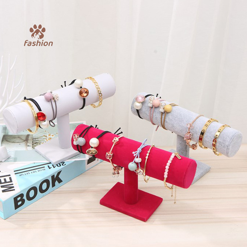 [แฟชั่น] ชั้นเดียวกํามะหยี่สร้อยข้อมือนาฬิกา T-Bar Rack เครื่องประดับ Hard Display Stand Holder เครื่องประดับ Organizer คุณภาพสูงขาตั้งจอแสดงผล {TH}