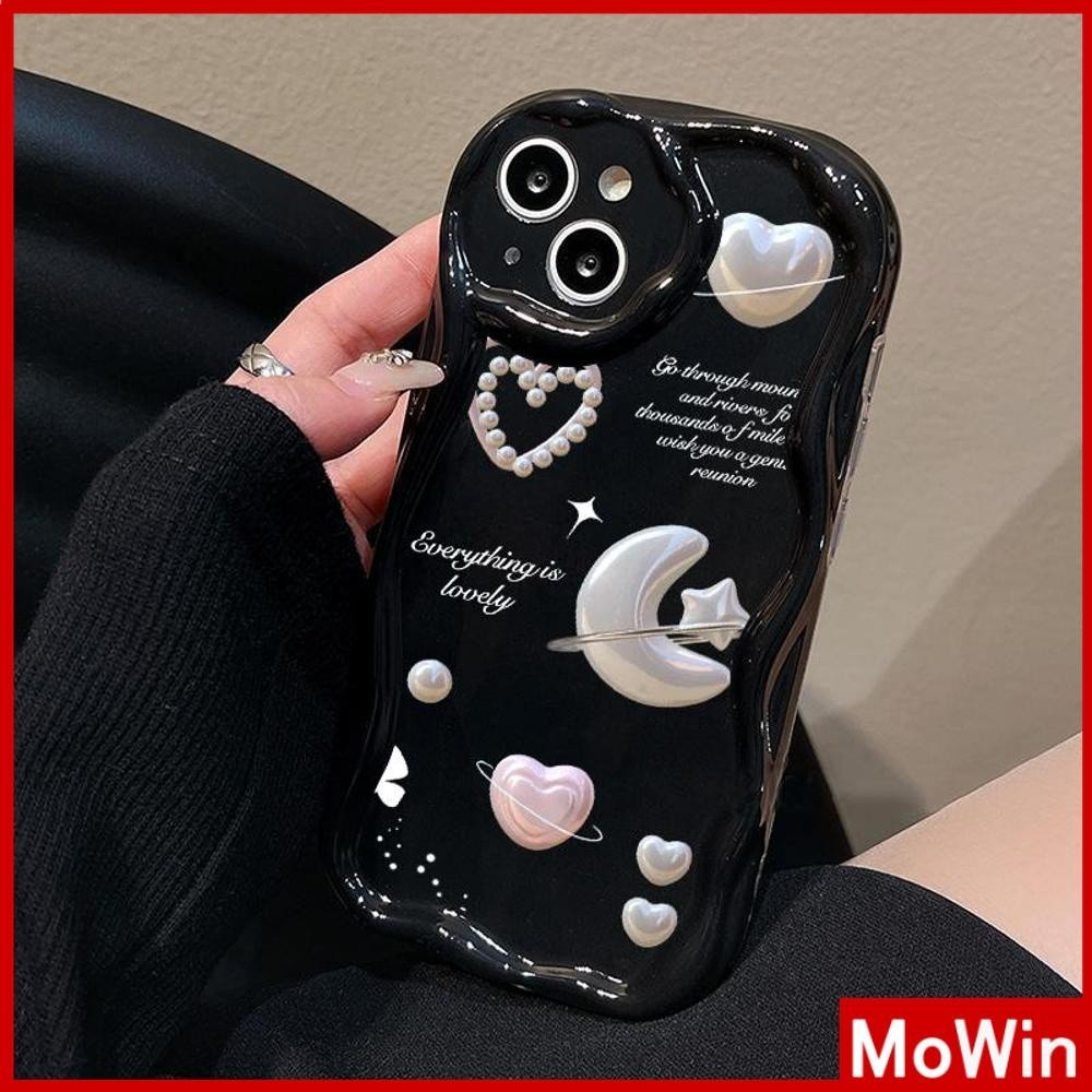 Mowin - เข้ากันได้สำหรับ 15 เคสไอโฟน11 เคส iphone 11 สำหรับ 14 Pro Max เคสไอโฟน 3D ขอบโค้งคลื่นสีดำเ