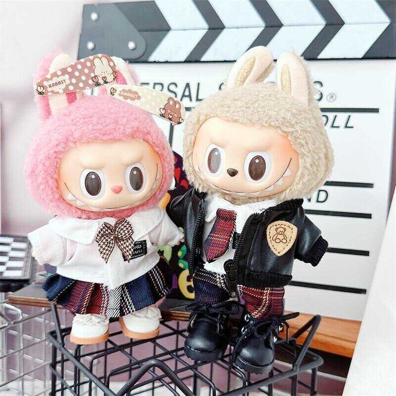 17 ซม.labubu ชุดตุ๊กตา ชุดตุ๊กตา าไวนิลเสื ้เสื้อแจ็คเก็ตหนัง/เสื้อผ้าของเธอ เสื้อผ้าของเธอ เสื้อแจ็คเก็ตหนัง