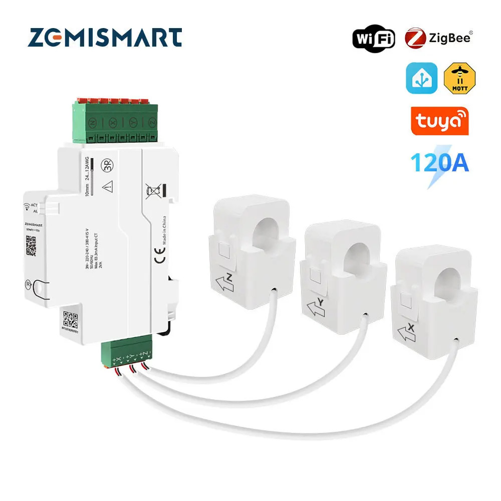 Zemismart 2Phase/3Phase Smart Energy Meter 120A Clamps วัดฟังก์ชั่นสัญญาณเตือนมิเตอร์ไฟฟ้าอัจฉริยะ M