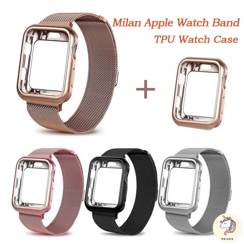 in Stock2 in 1 Case + Strap สายสแตนเลสเหมาะสําหรับApple Watch Series 9 8 7 6 SE 5 4 3 2 สายสําหรับIw