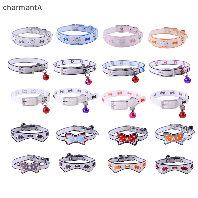 CharmantA ปลอกคอเรืองแสงสําหรับสัตว์เลี้ยงพร้อมกระดิ่งเรืองแสงในเวลากลางคืน สร้อยคอสุนัข แหวนคอเรือง