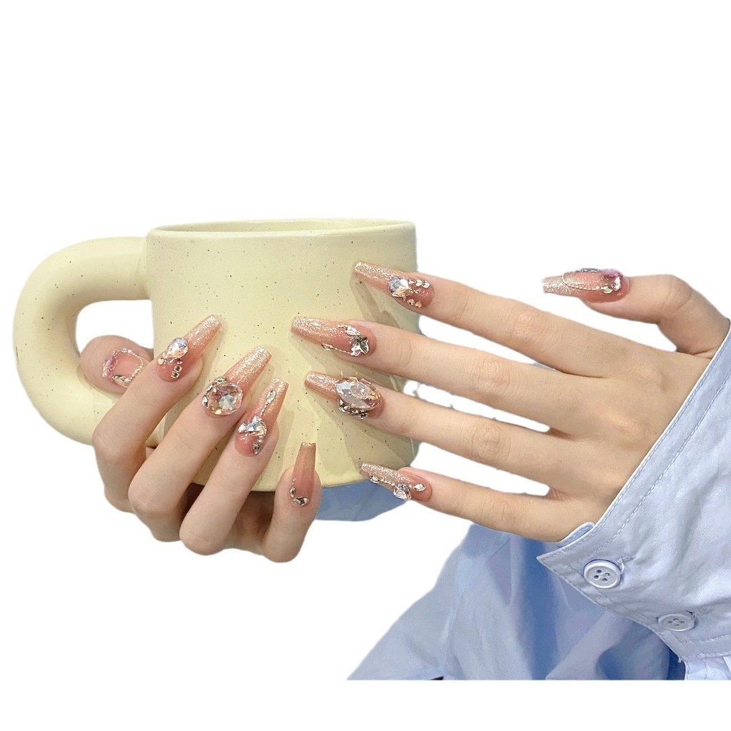 HANDMADEArtificial Nail Light Luxury high-end โรแมนติก Galaxy Full Diamond Phototherapy Nails เล็บปลอมเล็บนํากลับมาใช้ใหม่และถอดได้ ราคา ถูกที่สุด ดีลบีเคเค แกลเลอรีภาพที่ 4