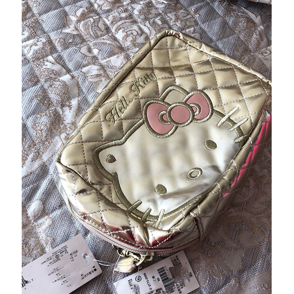 Hello kitty กระเป ๋ าเครื ่ องสําอางหญิงแบบพกพาออกนอกบ ้ านความจุขนาดใหญ ่ น ่ ารักกระเป ๋ าแป ้ งถุงเก ็ บ