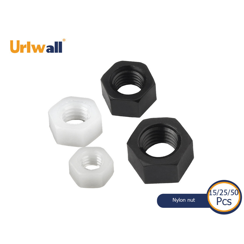 Urlwall 15/25/50pcs M2-M8 ฮาร์ดแวร์อุปกรณ์เสริมพิเศษสีดําสีขาวไนลอนพลาสติกรอบ Cross เมตริกสกรูเกลียว nut Nylon nut
