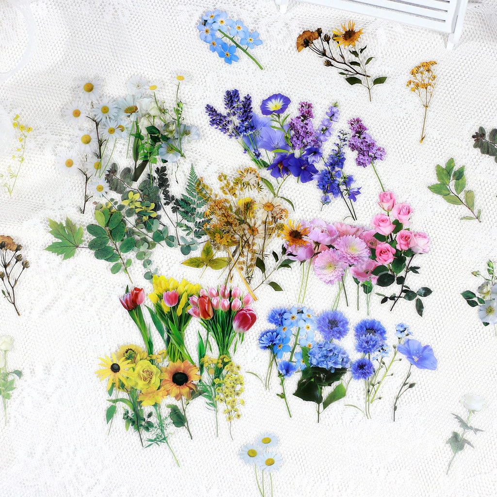 Journamm 40 ชิ้น/แพ็ค PET ดอกไม้สติกเกอร์พืช Daisy Decor เครื่องเขียนสําหรับ Junk Journal DIY Scrapbooking ป้ายสติกเกอร์