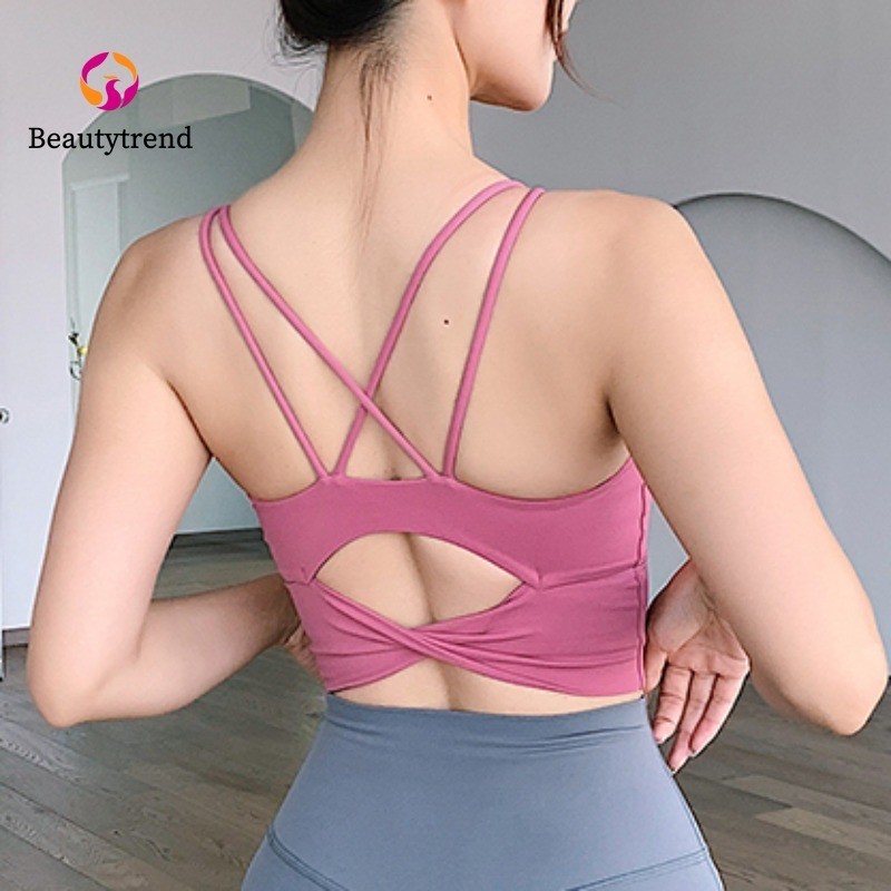【Beautytrend 】 สปอร ์ ตบราเซ ็ กซี ่ Cross Beauty Back Wide Hem Gym Fitness