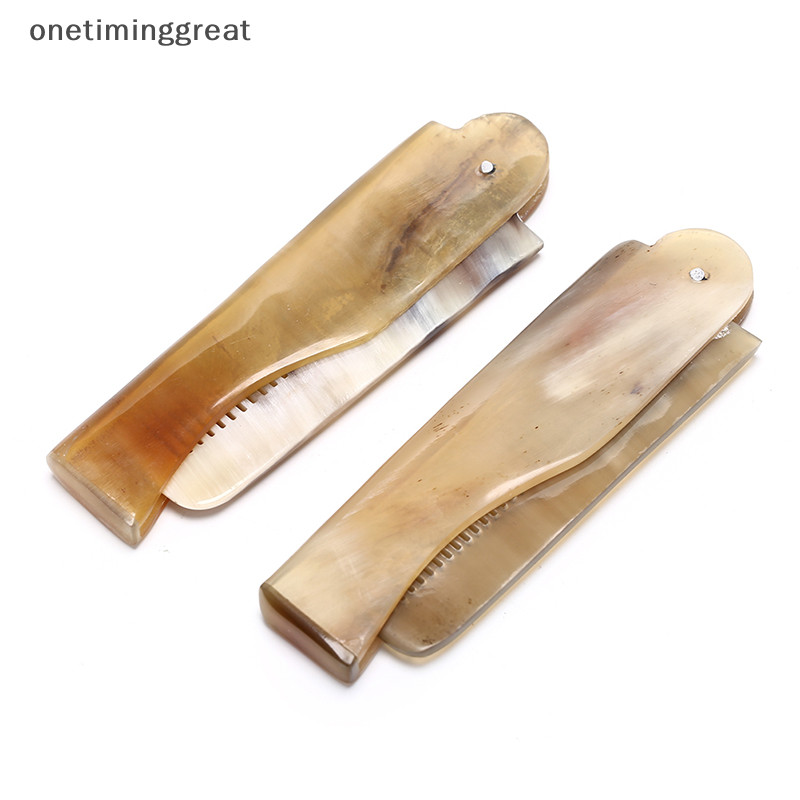 Onetiminggreat ผู ้ หญิง Ox Horn Fine ฟันกระเป ๋ าหวีพับผมทุกประเภทหนวดเครา OTA