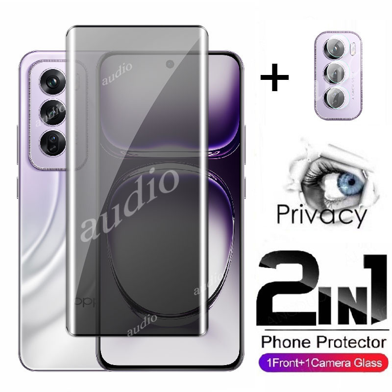 2in1 หน้าจอส่วนตัวพร้อมฟิล์มเลนส์สําหรับOppo Reno 12 Pro 12Pro 5G 2024 ความเป็นส่วนตัวป้องกันหน้าจอกระจกนิรภัยฟิล์มสําหรับOppo Reno12 Pro 5Gกล้องกระจกโทรศัพท์ด้านหน้าAnti-Spyฟิล์ม