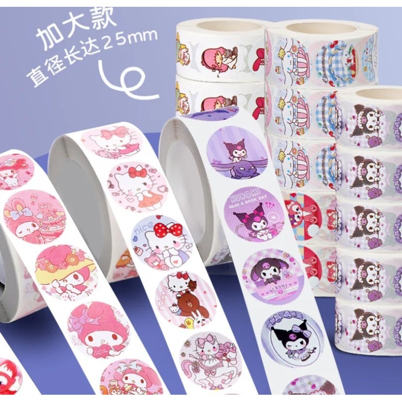 500 ชิ้น/ม้วน Sanrio สติกเกอร์ Kawaii Kuromi HelloKitty P Cinnamoroll การ์ตูนเด็กรางวัลสติกเกอร์ของขวัญตกแต่ง Decals ของเล่น