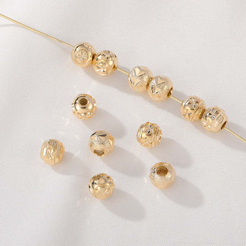 14k Gold รูปแบบลูกปัด Frosted รอบลูกปัดลูกปัดหลวมทําด้วยมือ diy สร้อยข้อมือลูกปัดสร้อยคอ Spacer ลูกปัดเครื่องประดับลูกปัดวัสดุ