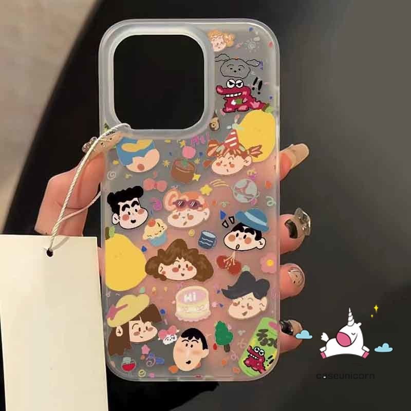การ์ตูนเครยอนชินจังหรูหราหลุมขนาดใหญ่frosted SoftสําหรับIphone 11 13 15 12 14 Pro MAX 7Plus XR 8 15 6s 6 7 Plus X XS MAX SE 2020Trendน่ารักPop Mart Labubuกรณี