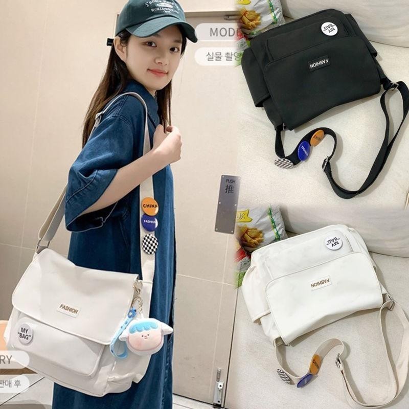 bag8086พร้อมส่งจากไทย กระเป๋าสะพายข้าง ผ้าแคนวาส กระเป๋าคาดอก มีซิป สไตล์เท่ๆแบบเกาหลี ไม่มีพวงกุญแจ