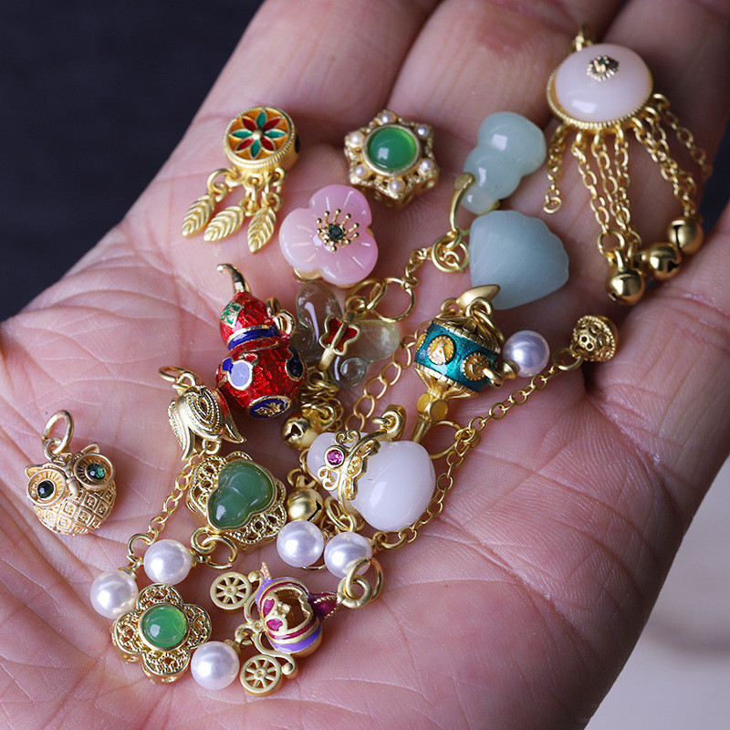 จี้ Strong สีการเก็บรักษาวิธีโบราณทองอุปกรณ์เสริม Micro-Inlaid Zircon Gourd ดอกไม้ Bud กระต่ายหัว Leaf จี้จี้ DIY จี้หยด