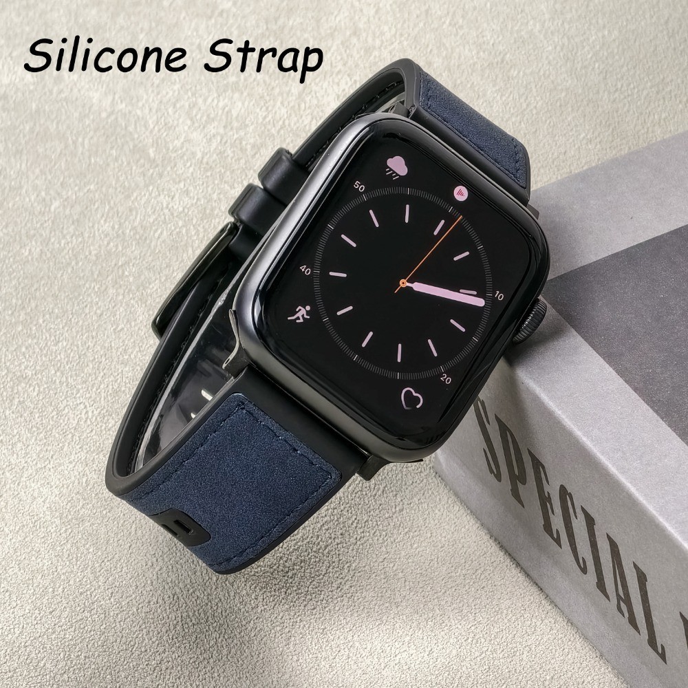สายหนังซิลิโคนสําหรับ Apple Watch ultra 2 49 มม.45 มม.44 มม.41 มม.40 มม.42 มม.38 มม.Iwatch Series 9 8 7 6 5 4 SE ultra 2 3