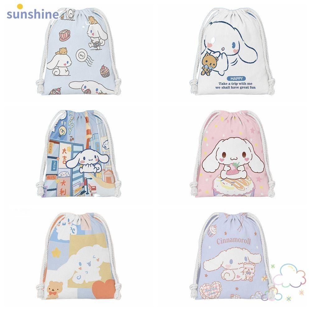 Ssunshine กระเป๋าเก็บของ, กระเป๋าใส่เครื่องสําอางแบบมีเชือก Cinnamoroll, กระเป๋าเด็กผู้หญิงพกพาลายการ์ตูน