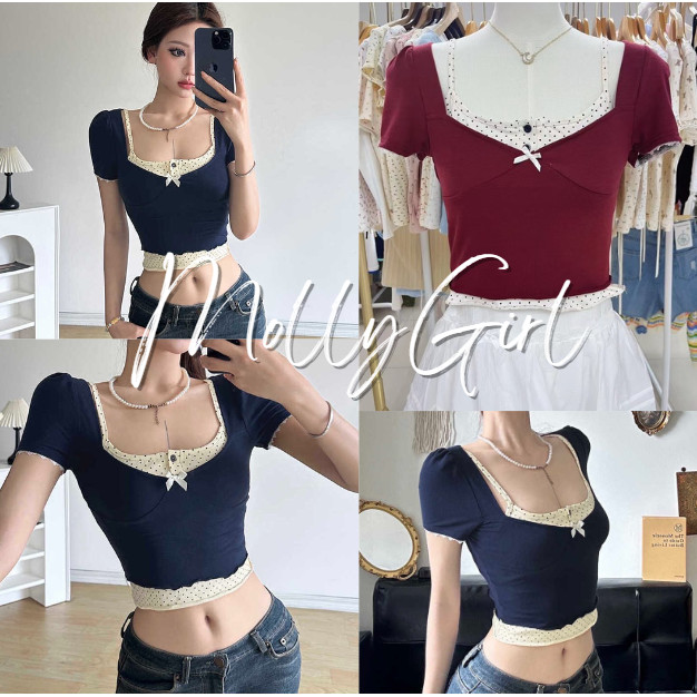 mollygirl.shop ใหม่เสื้อยืดแขนสั้นเซ็กซี่เกาหลีชั้นนำ