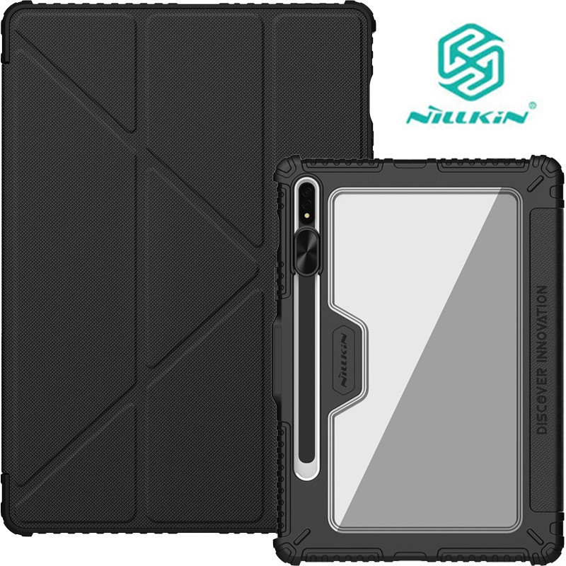 พับจีบ Y NILLKIN งานแท้ หนัง PU กันกระแทกกล้อง แบบสไลด์ได้ สําหรับ Samsung Tab S7 S8 S9 S7FE S9FE PLUS FE ใส่ปากกา