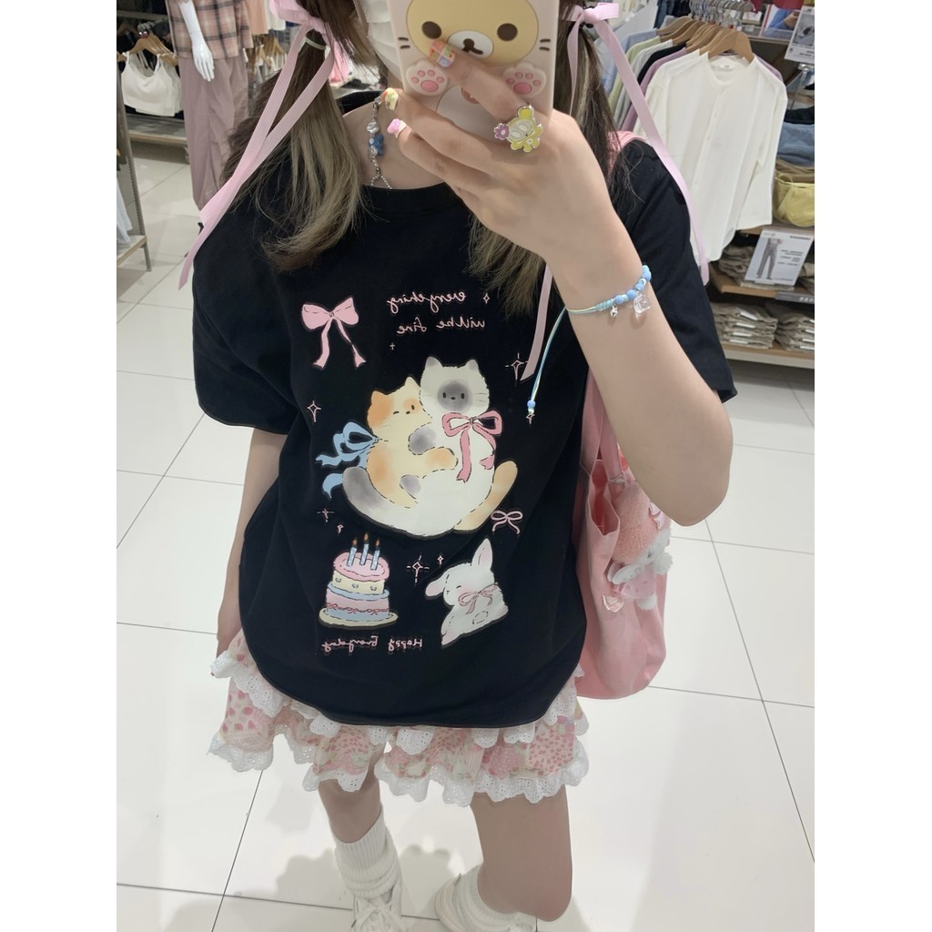 (จัดส่งตลอด 24 ชั่วโมง）Angle เสื้อยืดผ้าคอตตอน ลายหมาแมว-Animal Series OT1(พร้อมส่ง)