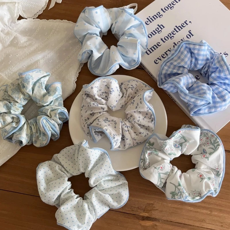 50สไตล์เกาหลีขนาดใหญ่ดอกไม้พิมพ์ผูกผม Scrunchies เชือกผมอุปกรณ์เสริมผมสําหรับผู้หญิง