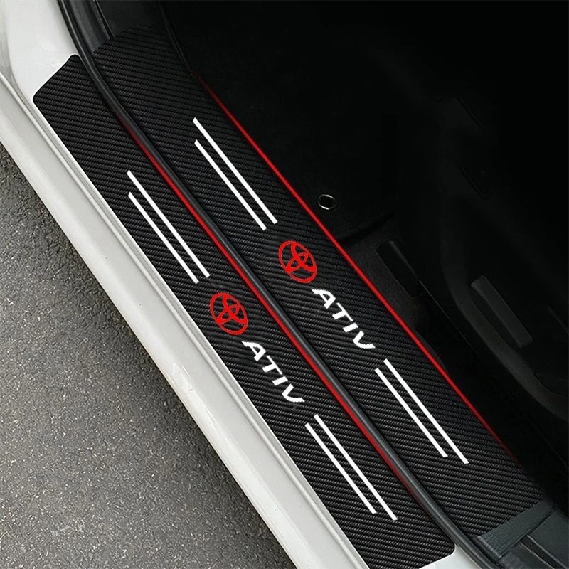 9 ชิ้นสําหรับ Toyota Ativ รถประตู Sill Anti-Scratch หนังคาร์บอนไฟเบอร์ Guard สติกเกอร์อุปกรณ์เสริม