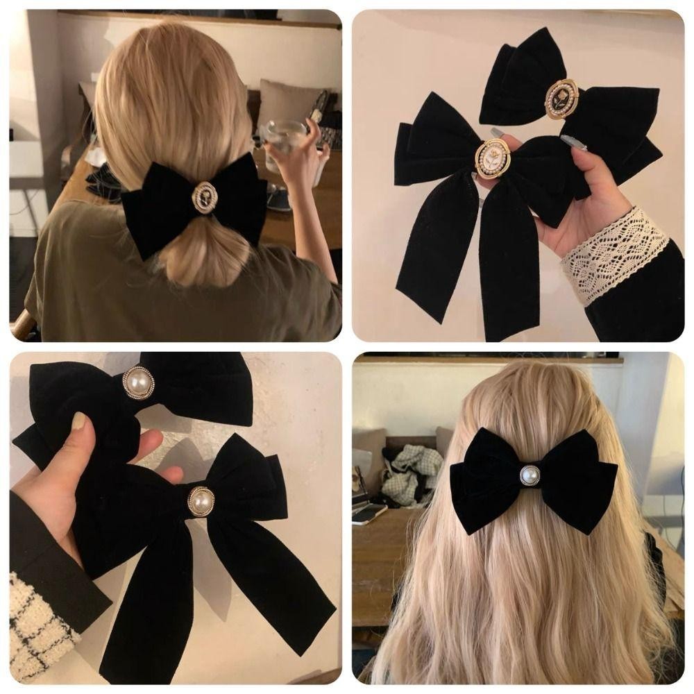 Caoe103 กิ๊บติดผมโบว์, กํามะหยี่สีดํา Retro Bow Tie คลิปฤดูใบไม้ผลิ, French Camellia เทศกาลของขวัญ Duckbill กํามะหยี่ริบบิ้น Hairpin ผู้หญิงสาวอุปกรณ์เสริมผม - รูปที่ 7