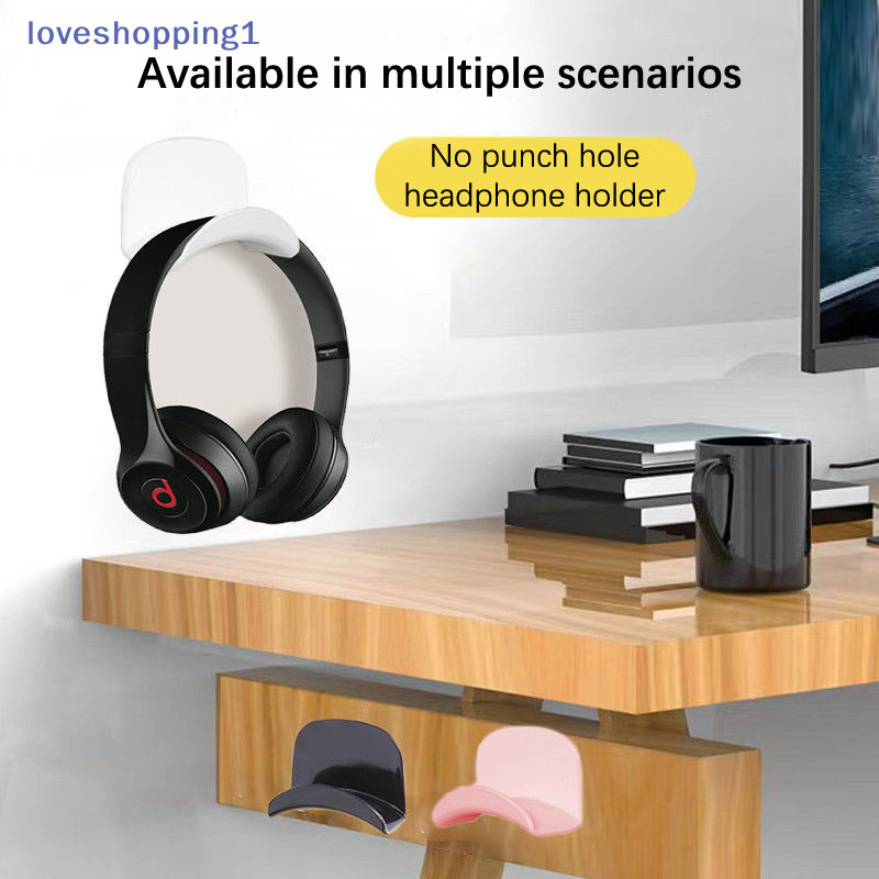 Loveshopping Punch-Free Head-Mounted หูฟังตะขอหอพักติดผนังคอมพิวเตอร์ชุดหูฟังผู้ถือหูฟังขาตั้งจอแสดงผล TH