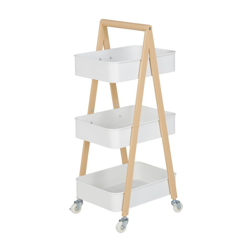 HomeHuk ชั้นวางของ 3 ชั้น พร้อมล้อ รุ่นลูเพล สูง 89 ซม. - สีขาว/ธรรมชาติ