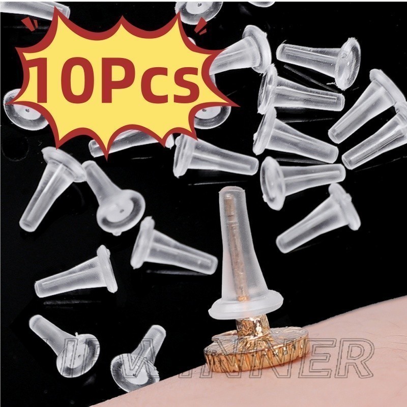 10 ชิ้นต่างหูยางกลับ Stoppers - ป้องกันภูมิแพ้ป้องกันหู - ป้องกันการหย่อนคล้อย โปร่งใส - ปลั๊กหูพลาสติก - DIY ต่างหูอุปกรณ์เสริม - Ear Stud Buckle Back Caps