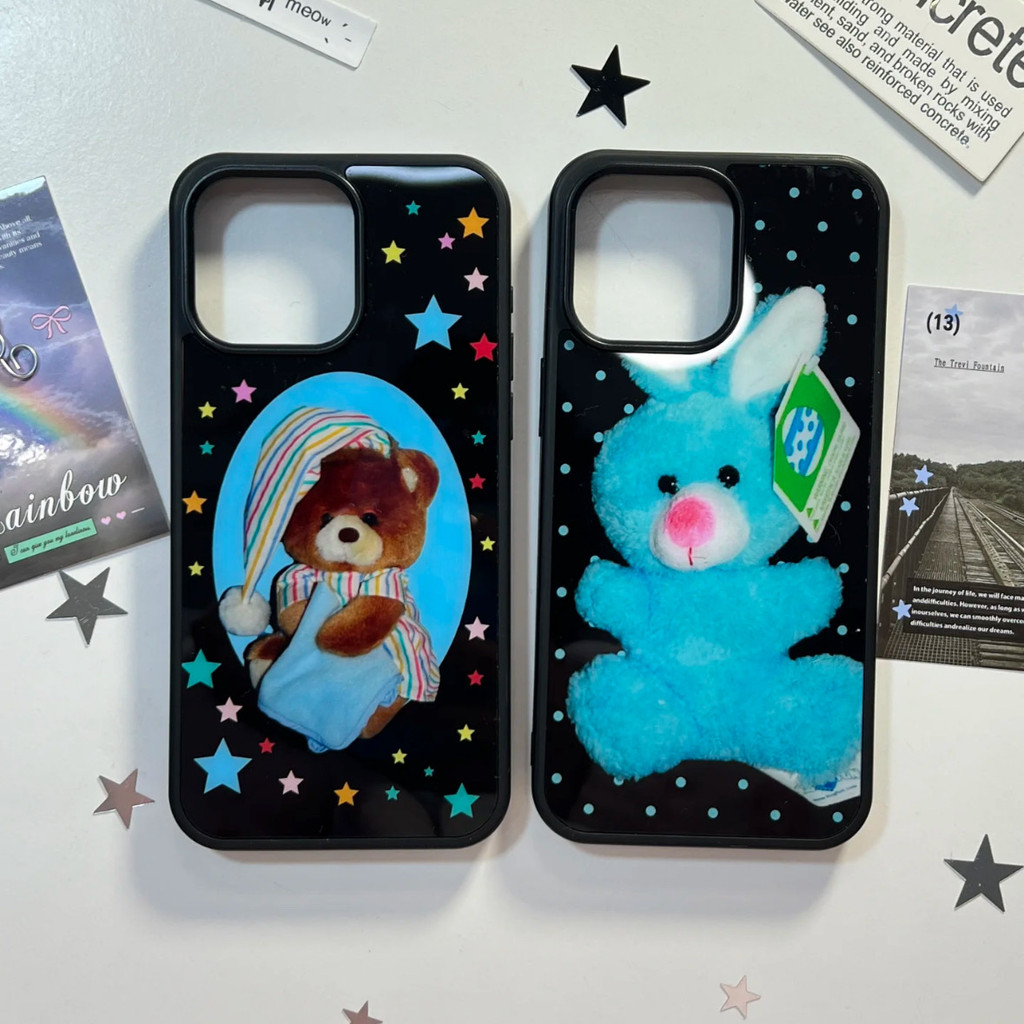 หมีสีเขียวเหมาะสําหรับ Apple 16/15/14/13promax เคสโทรศัพท์ 12/11/xr ขอบตรง xs/8plus เคสโทรศัพท์กันกระแทก