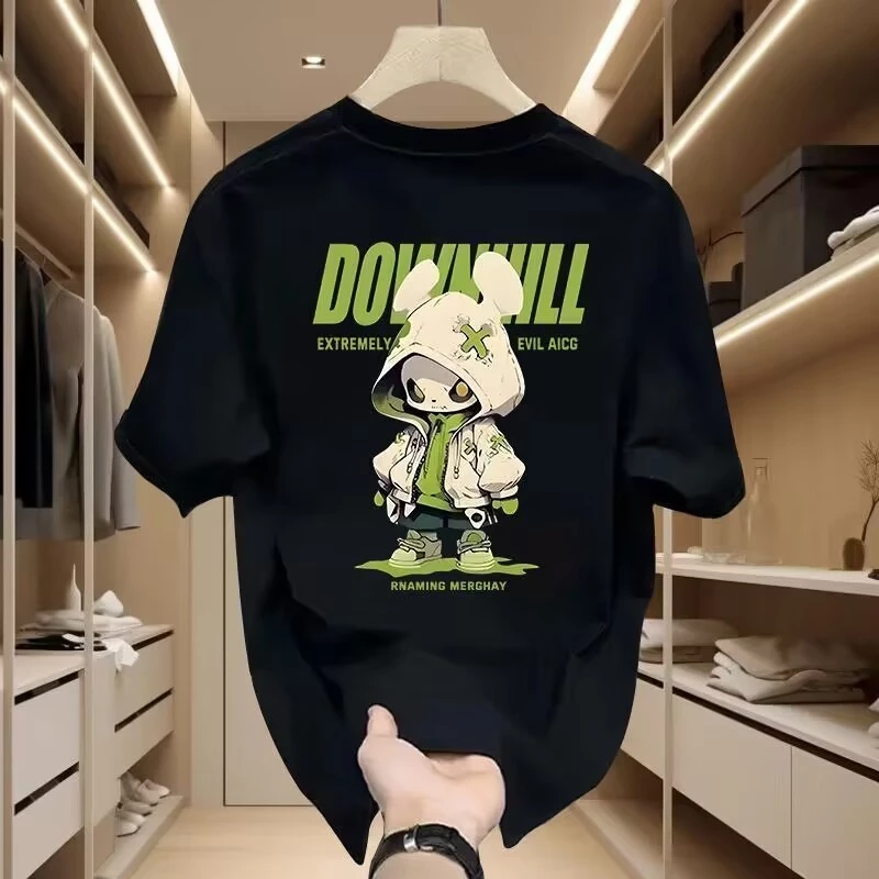 เสื้อยืดคอกลม-แขนสั้น oversize t-shirt men เสื้อสตรีทแฟชั่นเท่ๆ เสื้ออนิเมะ พิมพ์ลายการ์ตูนสวยๆ สีพื้น สีขาว-ดำ