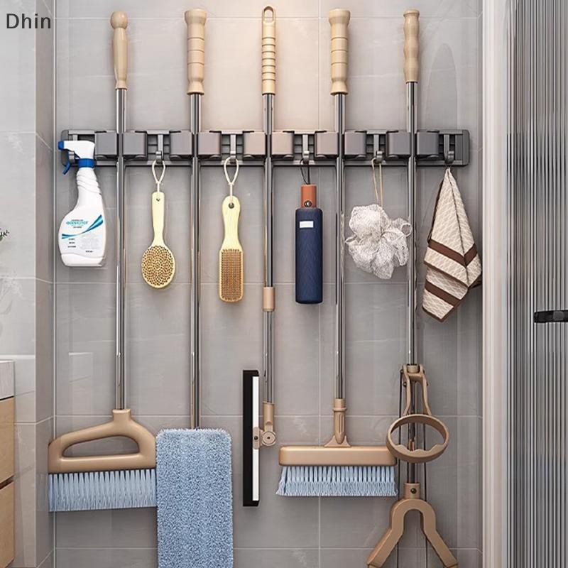[Dhin] Mop And Broom Storage Rack Mop Rack ติดผนัง Strong ไม้กวาด Mop Rack มาพร้อม Hook Storage Rack