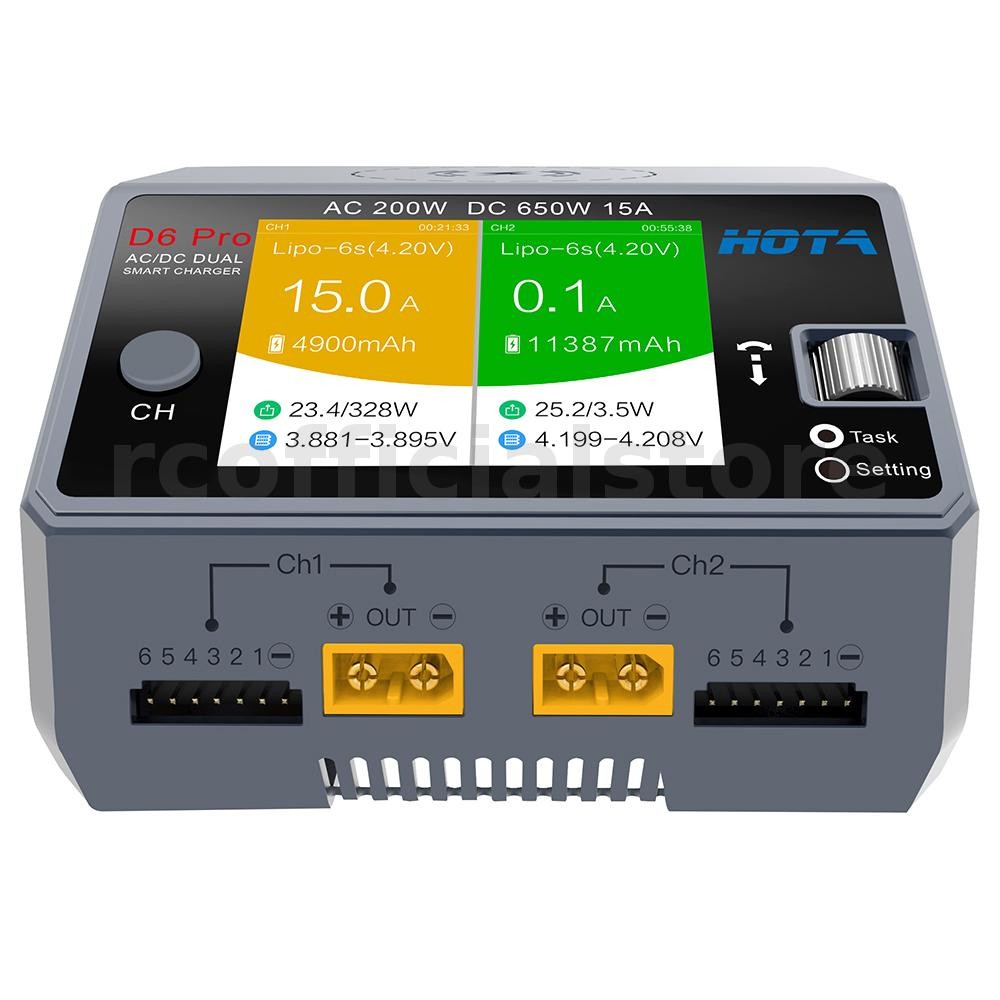 Hota D6 Pro AC 200W DC 650W 15A*2 Dual Channel Lipo Charger พร้อมชาร์จไร้สายสําหรับ NiZn/Nicd/NiMH แบตเตอรี่