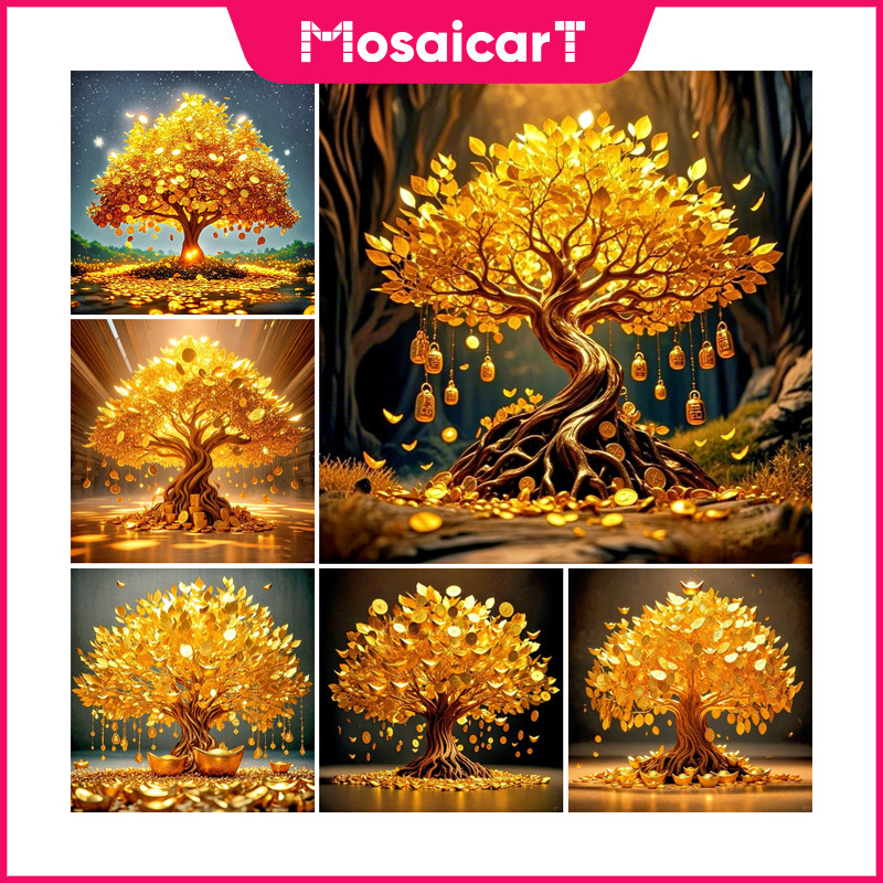 MAmoney ต้นไม้ความมั่งคั่ง 5D เพชรจิตรกรรมชุดคริสตัล Cross Stitch Full Diamond Home Wall ตกแต่ง 30x30 ซม./40x40 ซม./50X50 ซม./60X60CM