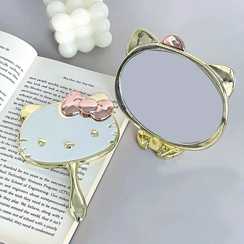 Girl beauty Cat Pink mini KITTY ด้ามจับพกพาน่ารัก ins Princess Mirror ของขวัญ