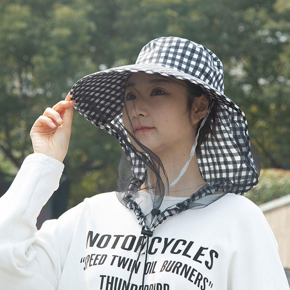 ชางไน หมวกกันแดดตกปลาปีกกว้างพร้อมหมวกกันยุงตาข่ายแฟชั่นดอกไม้ป้องกันรังสียูวีระบายอากาศหมวกถังกลางแจ้ง - รูปที่ 5