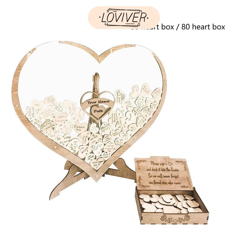 LOVIVER หัวใจไม้3แขกแขกรับเชิญสําหรับตกแต่งงานแต่งงานวันเกิดครบรอบอาบน้ํา